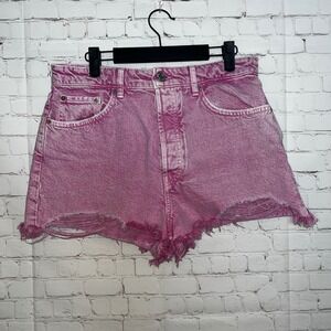 Zara Womens Pink Acid Wash High Rise Distressed Denim Shorts Size 10 Button Fly